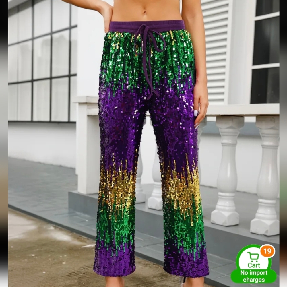 Mardi Gras Sequin Pants - Green, Purple, Gold